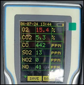 Flue-gas analyser at the inlet, 4 July 2024 13:44