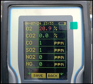 Flue-gas analyser at the outlet, 4 July 2024 13:53